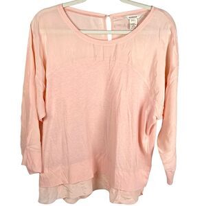 Sundance Pink Cotton Silk Paneled 3/4 Sleeve Crewneck Top Women’s Size Large